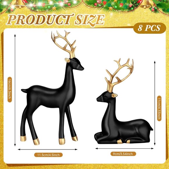 8 Pcs Christmas Black Standing Deer Figurines Decoration for Home Living - Picture 3 of 7